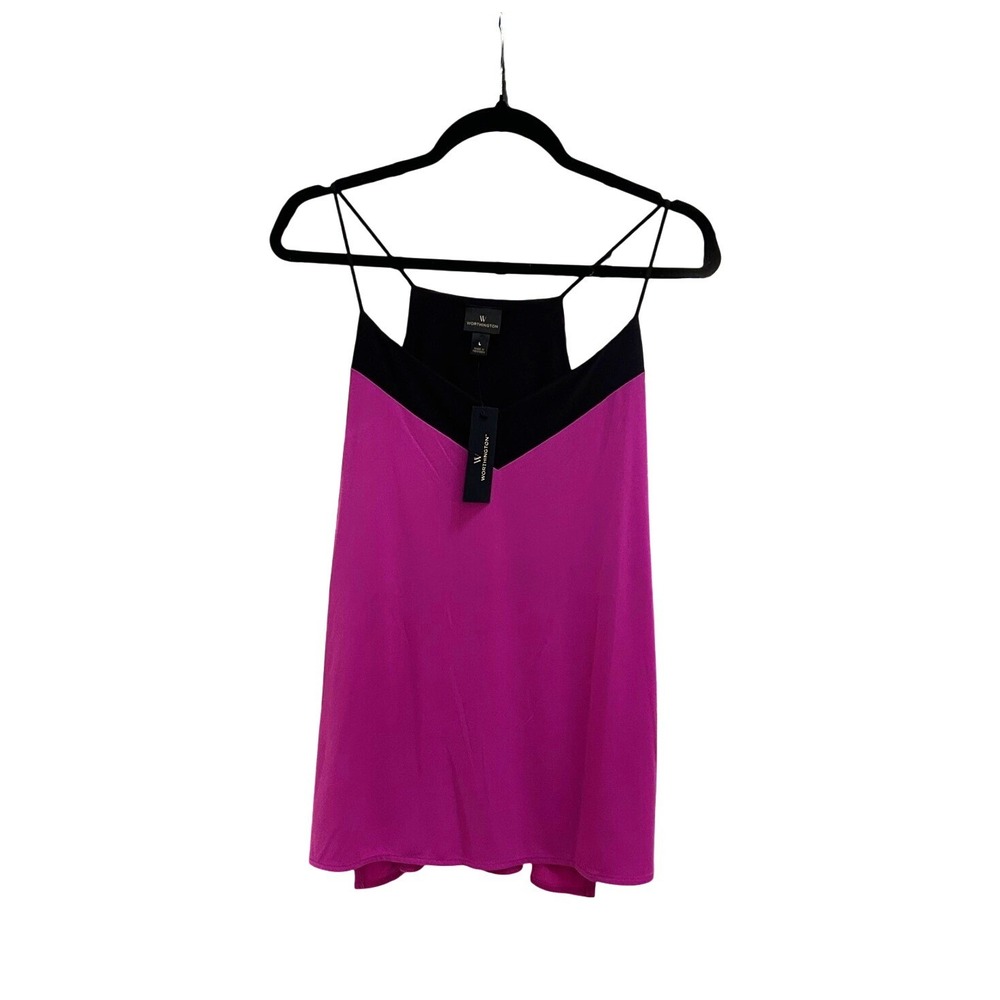 Worthington Womens Colorblock Camisole Tank Top Layering Purple Black NWT Size L